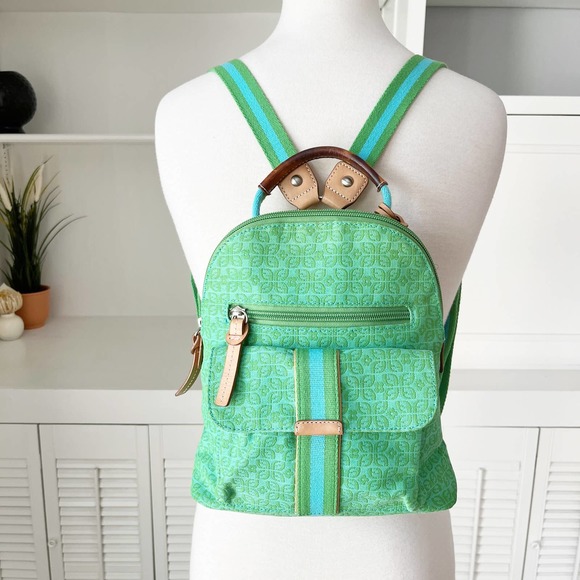 Fossil Handbags - Vintage Fossil Green Canvas Monogram Logo Print Backpack